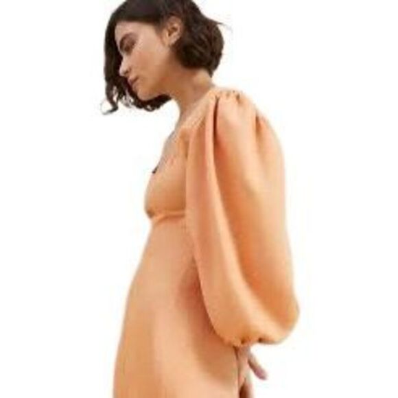 NWT Loeffler Randall Carmina Curve Seam Puff Sleeve Dress Cipria Peach Size 4 (0 - Picture 2 of 15